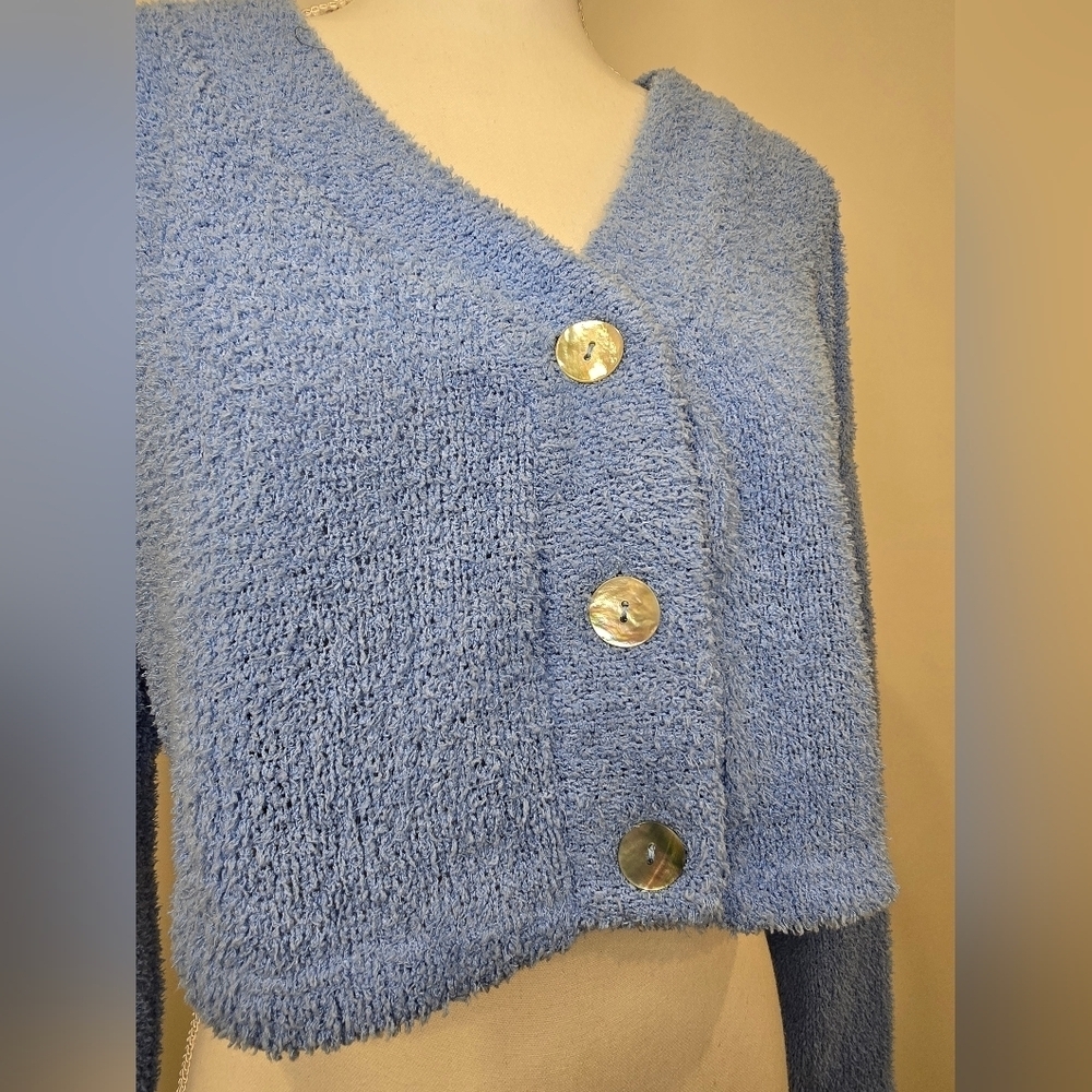 NWT Blue V-Neck Button-Up Women Sweater - Picture 4 of 9